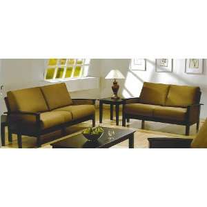  2 PC SOFA SET SOFA AND LOVESEAT MICROFIBER WITH CAPPUCCINO WOOD 