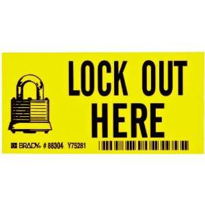   on Yellow Lockout Sign, Legend Lock Out Here Pack of 5 (with Picto