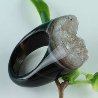 Type: Druzy Geode Crystal Quartz Black Agate Gemstone Finger Ring