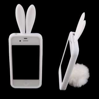 Lovely Bunny Rabbit Ears Tail Silicone Case Skin Cover For iPhone 4/4S 