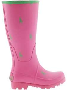   Pink With Green Polo Horses Proprietor Rubber Boots Wm 9 NIB  