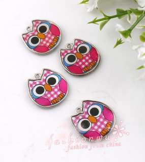 50 Free Ship Two Sided Colorful Enamel Cute Owl Charms1  