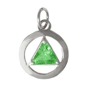   Tall, Sterling Silver, 6mm Cubic Zirconia Triangle, May Emerald Color