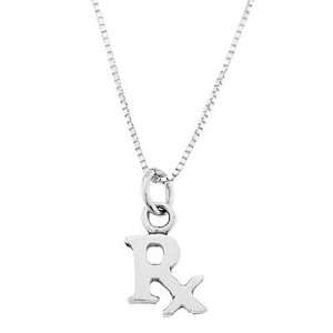  Sterling Silver One Sided Rx Symbol Necklace Jewelry