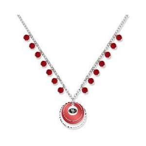  San Francisco 49Ers Game Day Necklace W/ Red Glass Bead 