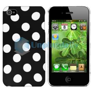 Black Large Dot Snap On Case+Clear Screen Protector For Apple iPhone 4 