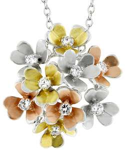 Silvertone 3D Multicolor Flower CZ Necklace  