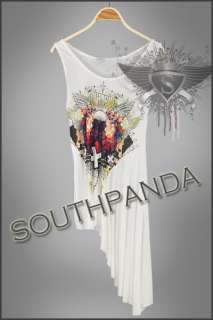 SC148 White Cropped Tank Top T shirt Punk Gothic Cross Lolita  