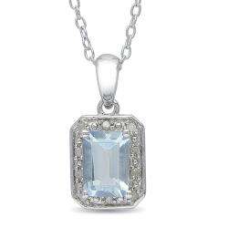 Sterling Silver Aquamarine and Diamond Accent Necklace  