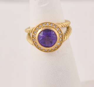 David Yurman 18k Petite Albion Amethyst Diamond Ring  
