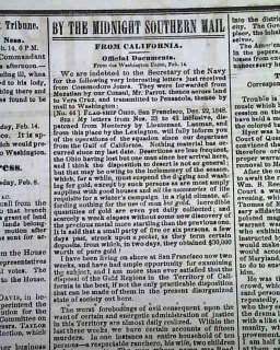 1849 CALIFORNIA GOLD RUSH San Francisco 49ers Newspaper  