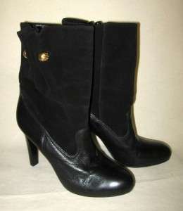 TORY BURCH Black Suede Leather Low Calf Boots Sz 8.5 M  