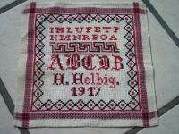 Hand Embroidered ABC SAMPLER 1917 Antique Germany Dated  
