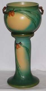 Roseville Pottery Pine Cone Green Jardiniere and Pedestal 403 10 