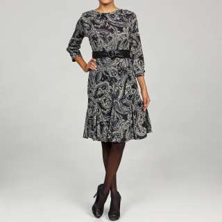 Perceptions Womens Black/ Grey Belted Sweater Dress  Overstock