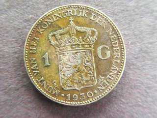 1930 Netherlands 1 Gulden Silver Coin 2  