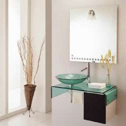Green Glass Sink Vanity Set with Mirror and Faucet  
