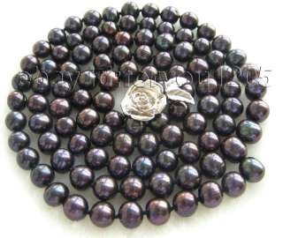 35 Natural 9mm Round Black Pearl Necklace 14k  