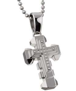 Black and Blue Jewelry Stainless Steel Diamond Accent Cross Necklace 
