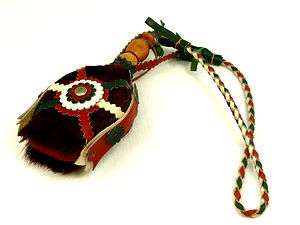 Miniature Wood HUNGARIAN Canteen Flask Decanter Leather Braid & Hair 