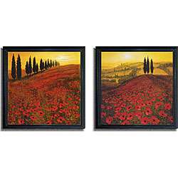 Thoms Poppies and Poppy Field Framed Canvas Art  Overstock