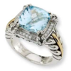  Sterling Silver and 14k 4.89ct Sky Blue Topaz & 1/10ct 