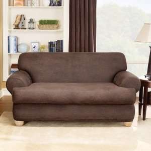 Sure Fit Stretch Leather 2 Piece T Loveseat Slipcover, Brown  