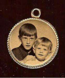 old 2 Children PHOTO on Metal PENDANT Charm (one piece  