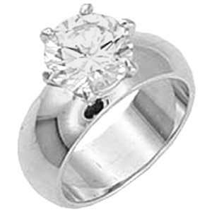   Carat Round Cut Solitaire Engagement Ring with Wide Band (7): Jewelry