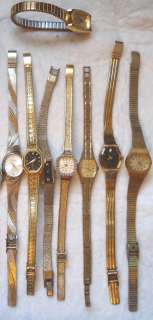 14 Vintage Brand Quartz Wrist Watches Wittnauer, Elgin, Gruen 