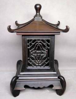 19th C Chinese ZITAN Wood Carved Holder Stand Lantern  