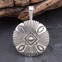   Silver Hand stamped Round Pendant (Native American)  