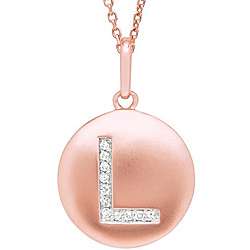   Pink Gold Overlay Diamond Accent Initial L Necklace  