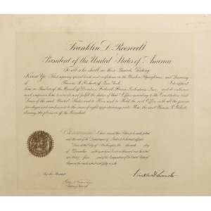  Franklin Roosevelt Document Signed As President FDR 