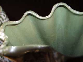 Mid Century Modern Large Ruffled Edge Art Pottery Vase with Green Drip 