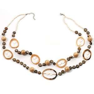  Boho Two Strand Bead Ivory Fashion Necklace: Jewelry