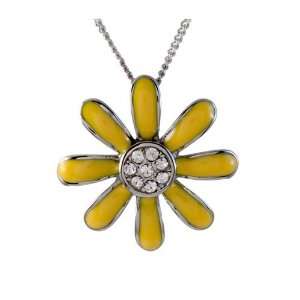   Steel Yellow Enamel Flower Pendant with Zircon Stone, 18 Jewelry