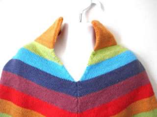Andes Gifts girls rainbow stripe poncho NWT new alpaca red orange 