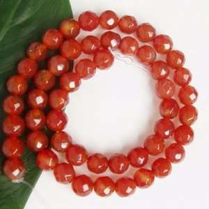  Faceted Carnelian Round Gemstone Loose Beads Strand 8mm 