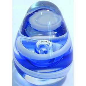  GL312   Blue and white ribboned art glass paperweight 