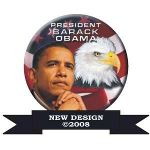 President Obama Button Pin 2 1/4 Inch Eagle Flag