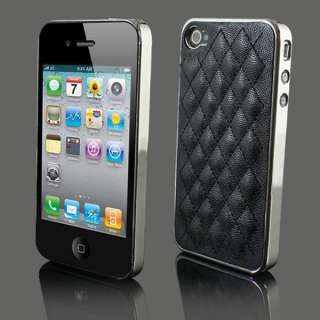 New Deluxe Leather Chrome Back Case Cover Skin for Apple iPhone 4 4G 