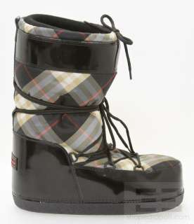 Burberry Black Patent & Plaid Snow Boots Size US 10 11 NEW  