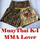 Muay Thai Kick Boxing MMA Shorts Leopard Leather Gold Claw Out Red 
