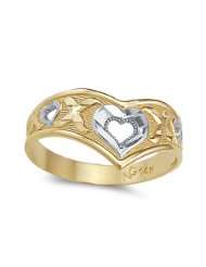 XOX Heart Ring 14k White Yellow Gold Love Band, Size 8