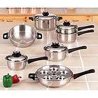 17pc 9 Element Stainless Steel Waterless Cookware Set Steam Control 