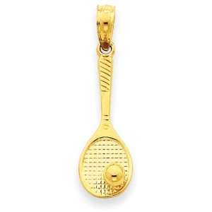 Tennis Racquet Ball Charm in 14k Yellow Gold