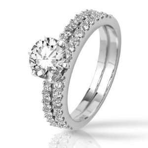  1 3/4 Carat Classic Pave Set Engagement Ring with Matching 