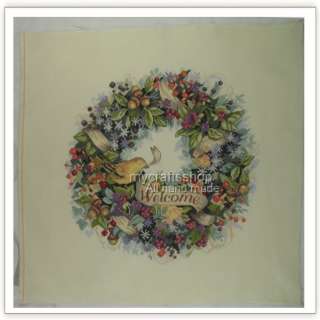 Berry Wreath Welcome   PREORDER COMPLETED CROSS STITCH  