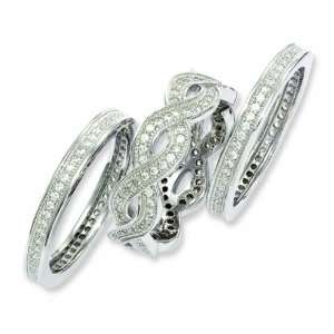  Sterling Silver & Cz 3 Piece Brilliant Embers Ring Set 